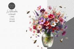 Bouquet of flower, Spring clipart, Summer sublimation, Bees Product Image 1