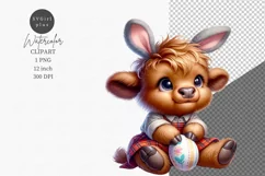 Easter clipart, Highland calf clipart, Watercolor clipart Product Image 1