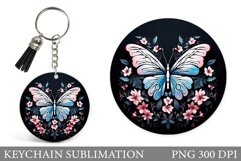 Butterfly Keychain Sublimation. Flowers Keychain Design Product Image 1