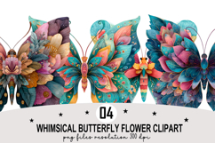 Whimsical Butterfly Flower Clipart Watercolor PNG Product Image 1