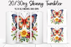 Rainbow Butterfly and Flowers - Tumbler Sublimation Design Product Image 1