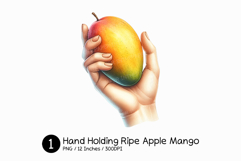Hand Holding Ripe Apple Mango Watercolor PNG Summer tropical Product Image 1
