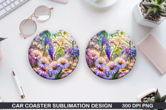 Flower Car Coaster Sublimation| Spring Flowers Coaster PNG Product Image 1