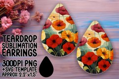 Chic Floral Sublimation Teardrop Earring Design PNG Product Image 1