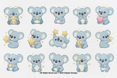 15 Bundle Watercolor Blue Koala Animal Sleeping Kids Sticker Product Image 8