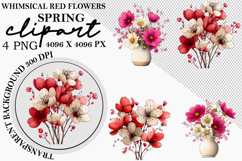 Whimsical Red Flowers Spring Clipart Watercolor Png Product Image 1