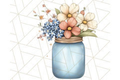 Flowers in Glass Jars PNG, Rustic Floral Watercolor Clipart Product Image 4