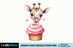 Giraffe Loves Cupcake Valentine Clipart Product Image 1