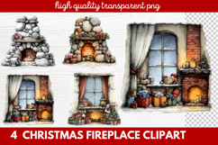 Cozy Christmas Fireplace Clipart | Holiday Mantel &amp; Winter Product Image 1