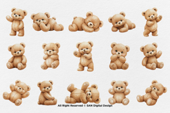 15 Bundle Watercolor Bear Doll Brown Wild Grizzly Forest Product Image 8