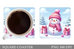 Cute Snowman Coaster Sublimation. Christmas Coaster Design Product Image 1