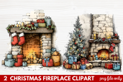 Cozy Christmas Fireplace Clipart | Holiday Mantel &amp; Winter Product Image 1