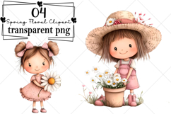 Whimsical Girl Spring Floral Clipart Watercolor PNG Product Image 1