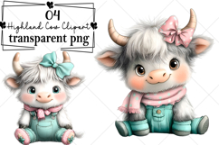 Whimsical Funny Festive Highland Cow Clipart Watercolor PNG Product Image 1