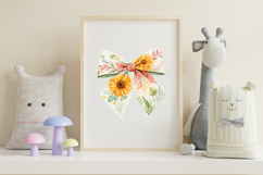 Watercolor Boho Sunflower Coquette Bow Clipart Product Image 7