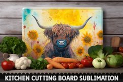 Highland Cow With Sunflowers Cutting Board Product Image 1