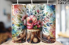Watercolor Flower Wooden Stump Tumbler - High Quality 3Dpi Product Image 1