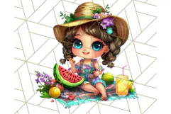Chibi Summer Girls Clipart PNG, Bright Kawaii Summer Art Product Image 4