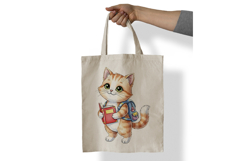 Cute Kitten with Backpack Reading a Book Watercolor PNG Product Image 5