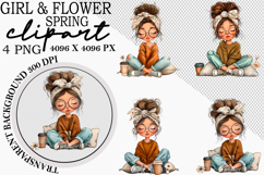 Whimsical Girl &amp; Flower Spring Clipart Product Image 1