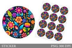 Flowers Sticker Design. Flowers Round Sticker Template Product Image 1