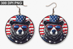 Bear Earring Sublimation PNG - 4th of July Earring Design Product Image 1