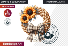Sunflower Autumn Wreath - Rustic Farmhouse Harvest PNG Product Image 1