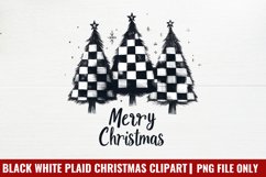 Black White Plaid Christmas clipart PNG Product Image 1