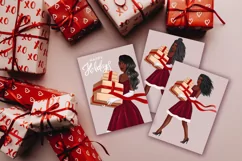 African American Christmas girl with gift clipart PNG Product Image 3