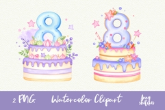8th Birthday Cake Clipart Kawaii Pastel Number 8 Cake PNG Product Image 1