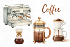 Watercolor Coffee Clipart PNG Bundle - Barista, Espresso Product Image 3