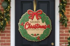 Christmas Door Sign Laser Cut | Xmas Wreath Sign | SVG Product Image 1