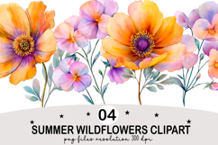 Summer Wildflowers Clipart Watercolor png Product Image 1