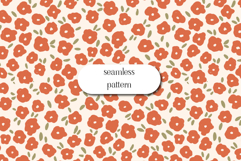 Seamless Floral Pattern, Orange Ditsy Flowers on Cream Product Image 1