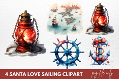 Santa Love Sailing Clipart, Christmas Santa Png Product Image 1