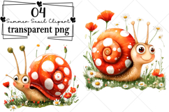 Whimsical Summer Snail Clipart Watercolor PNG Product Image 1