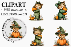 Whimsical Halloween Cat Clipart Watercolor PNG Product Image 1