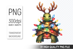 Watercolor Christmas Turtle With Lights Clipart PNG Bundle Product Image 8