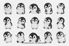 15 Bundle Watercolor Baby Penguin Cute Kids Pose Ice White Product Image 8