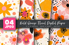 Bold Orange Floral Digital Paper Product Image 1