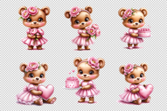 Ballerina Bear Clipart Bundle - Pink Teddy Bear with Peonies Product Image 3