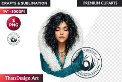 Cosy Winter Aurora Girl Clipart, Fashion Girl PNG Product Image 1