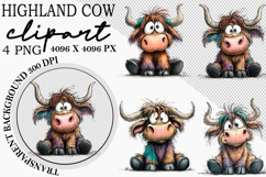 Colorful Highland Cow Clipart Product Image 1