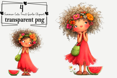 Summer Cute Fruit Girls Clipart Watercolor PNG Product Image 1