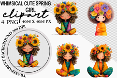 Whimsical Cute Spring Girl Clipart Watercolor png Product Image 1