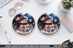 Snowman Car Coaster Sublimation|Christmas Coaster PNG Design Product Image 1