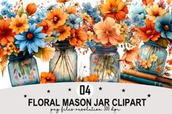 Whimsical Floral Mason Jar Clipart Watercolor png Product Image 1