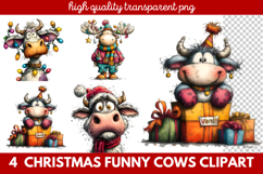 Funny Christmas Cows Clipart | Cute Holiday Farm Animal Product Image 1