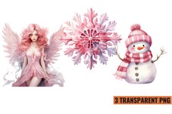 Vintage Pink Christmas Clipart, Watercolor Pink Christmas Product Image 1