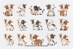 15 Bundle Watercolor Baby Cow Buffalo Milk Horn Farm Sticker Product Image 8